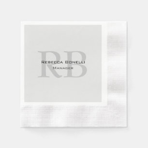 Serviette En Papier Modern Grey Monogram Manager Ajouter un nom Initia