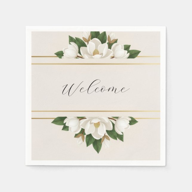 Serviette En Papier Modern Luxe White Magnolia Wedding (Devant)