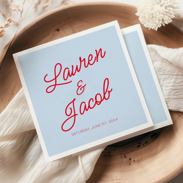 Serviette En Papier Modern Minimal Minimalist Blue and Red Wedding (Créateur téléchargé)