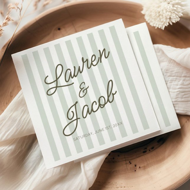 Serviette En Papier Modern Minimal Minimalist Green Stripes Wedding (Créateur téléchargé)