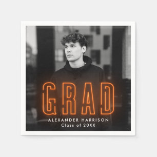 Serviette En Papier Modern Orange Neon Photo Graduation