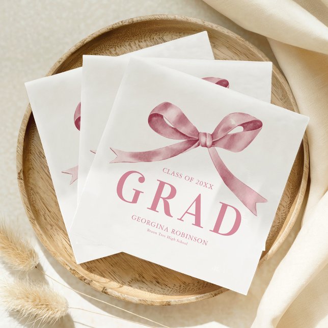 Serviette En Papier Modern Pink Bow Graduation Party (Créateur téléchargé)
