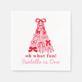 Serviette En Papier Modern Pink Red Tree Bow 1st Birthday