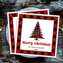 Serviette En Papier Modern Red Black Tartan Christmas Napkin Custom