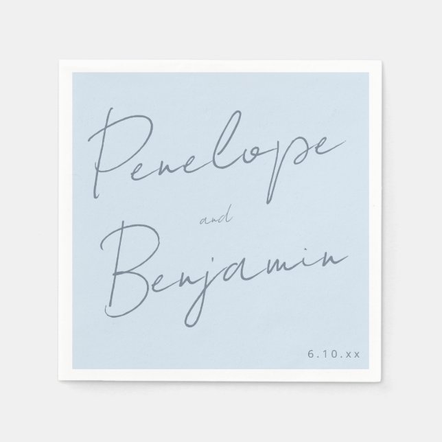 Serviette En Papier Modern Script Handwriting Soft Blue Classy Wedding (Devant)