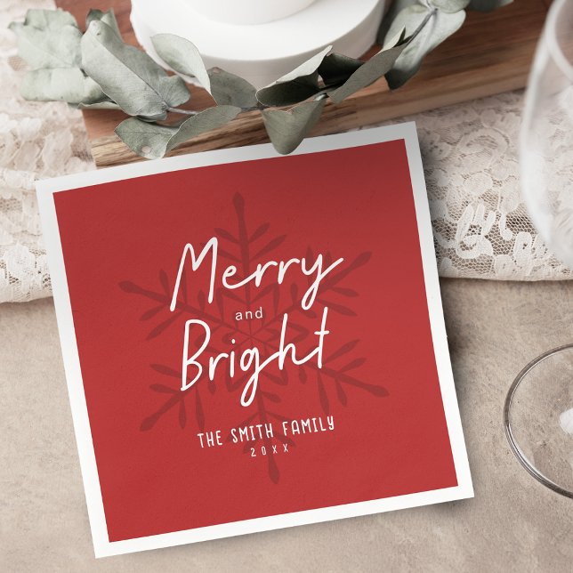 Serviette En Papier Modern Script Merry & Bright Snowflakes Christmas (Modern Script Merry & Bright Snowflakes Christmas Napkins)
