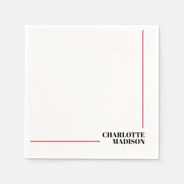 Serviette En Papier Modern Simple Black White Trendy Minimalist Plain  (Devant)