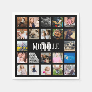 Serviette En Papier Modern Trendy 22 Family Photo Collage & Nom
