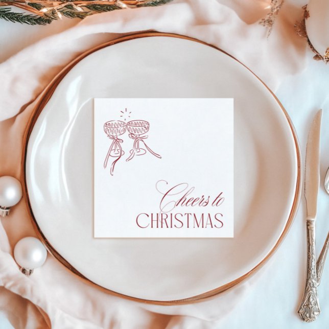 Serviette En Papier Modern Vintage "Cheers to Christmas" Holiday Party (Modern Vintage "Cheers to Christmas" Holiday Party Napkins)