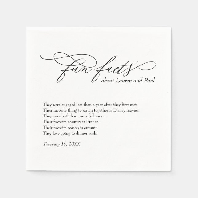 Serviette En Papier Modern Wedding Fun facts napkins  (Devant)