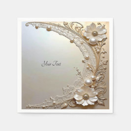 Serviette En Papier Modern White Flowers Pearls