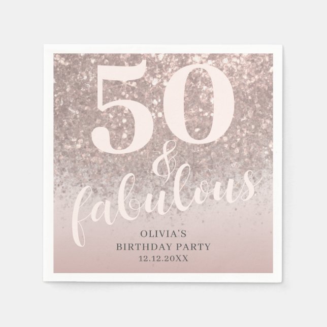 Serviette En Papier Moderne 50 & Fabuleux Parties scintillant rose Ann (Devant)