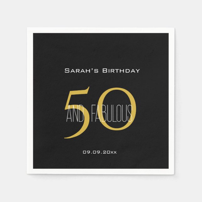 Serviette En Papier Moderne 50 & Fabulous Black and Gold Anniversaire (Devant)