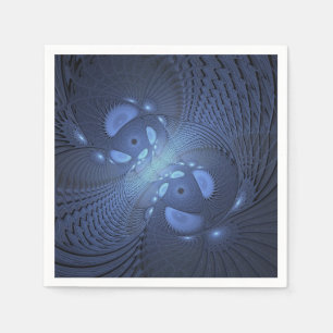 Serviette En Papier Moderne Abstrait tendance Dusk Blue Fractal Art