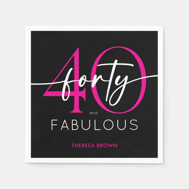 Serviette En Papier Moderne Anniversaire Minimal Rose Quarante Fabuleu (Devant)