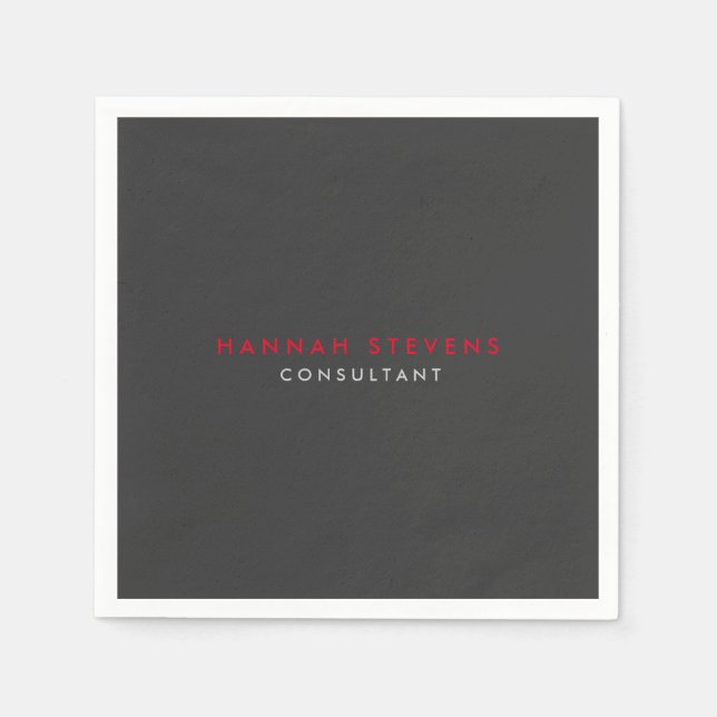 Serviette En Papier Moderne Black Grey Red Professionnel Votre nom (Devant)