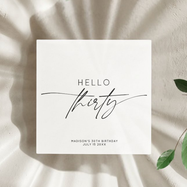 Serviette En Papier Moderne Bonjour Trente-Trente-Anniversaire Script (Créateur téléchargé)