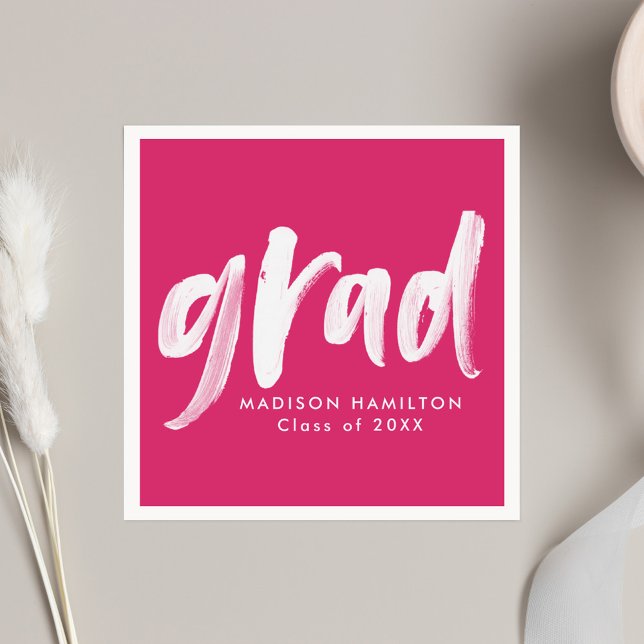 Serviette En Papier Moderne Brush Script Hot Pink Graduation (Créateur téléchargé)