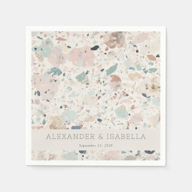 Serviette En Papier Moderne Chic Pastel Terrazzo Mariage personnalisé (Devant)