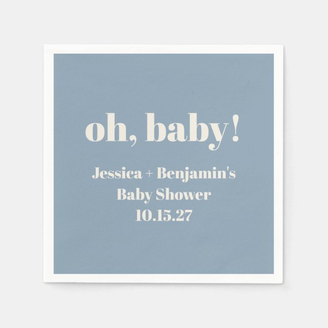 Serviette En Papier Moderne Cute Dusty Blue Baby shower Nom personnali (Devant)