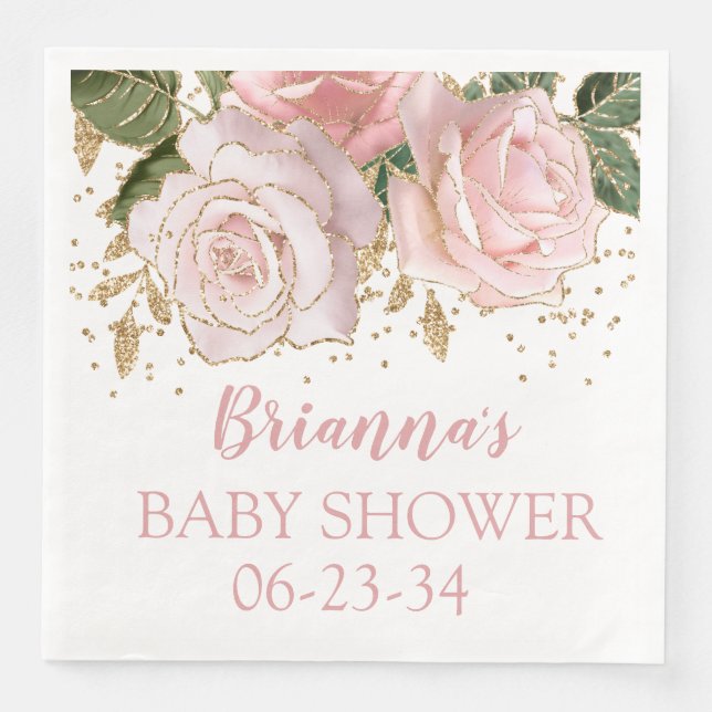 Serviette En Papier Moderne Cute Floral Gold Baby Girl Douche Dîner (Devant)