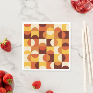 Serviette En Papier Moderne de milieu de siècle Demi-cercles Jaune et