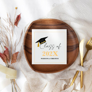 Serviette En Papier Moderne Décontracté Script Twin Graduation Party