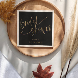 Serviette En Papier Moderne douche de mariée or script & blanc