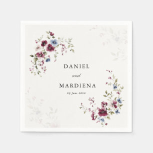 Serviette En Papier Moderne Elégant Boho Burgundy Floral Mariage