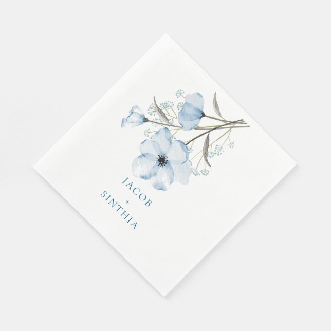 Serviette En Papier Moderne Elegant Chic Dusty Mariage bleu (Coin)