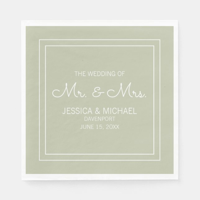 Serviette En Papier Moderne Elegant Chic Sage Vert Mariage blanc (Devant)