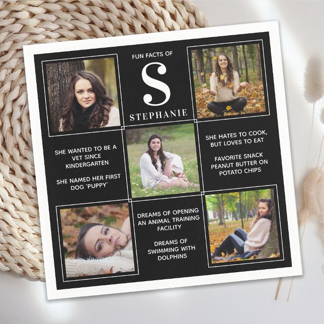 Serviette En Papier Moderne Élégant Diplômé Fun Facts Unique 5 Photo (Créateur téléchargé)