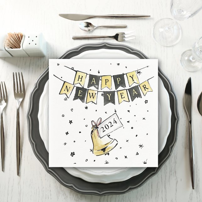 Serviette En Papier Moderne Elégant Joyeux Nouvel An Black Gold Party (Créateur téléchargé)