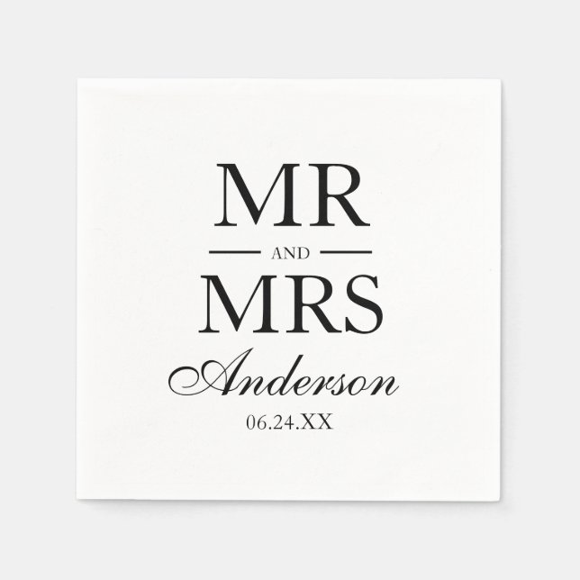 Serviette En Papier Moderne Elegant M. et Mme Mariage (Devant)