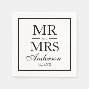 Serviette En Papier Moderne Elegant M. et Mme Mariage BW