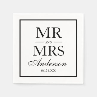 Serviette En Papier Moderne Elegant M. et Mme Mariage BW