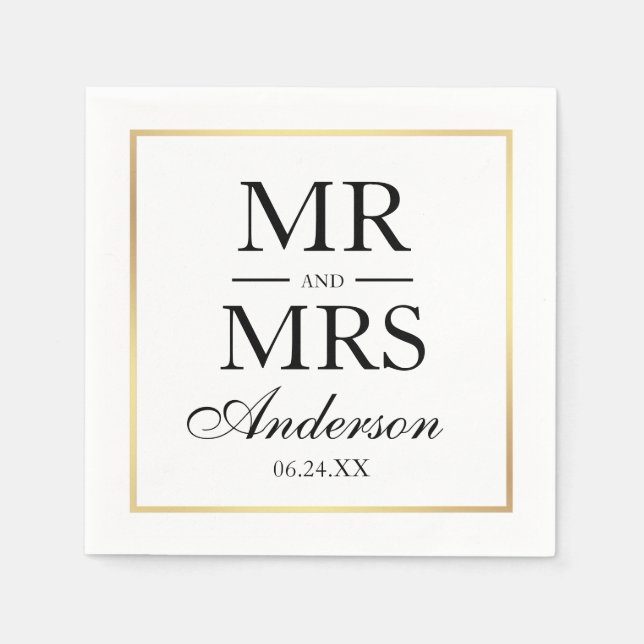 Serviette En Papier Moderne Elegant M. et Mme Mariage BWG (Devant)