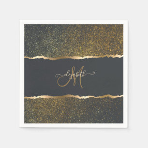 Serviette En Papier Moderne Élégant Monogramme au Touché d'Or