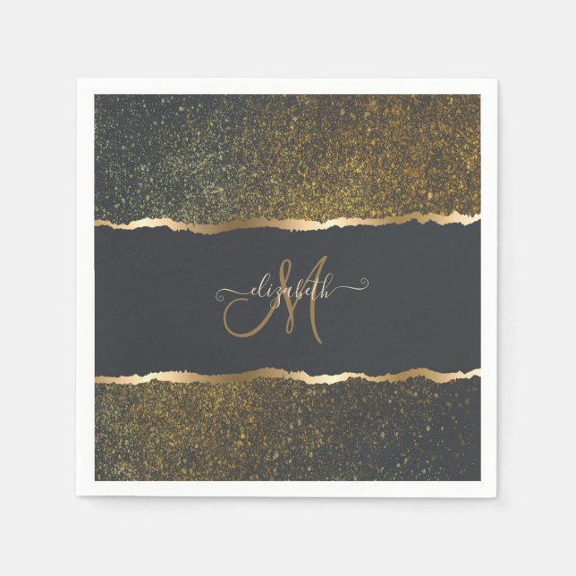 Serviette En Papier Moderne Élégant Monogramme au Touché d'Or (Devant)