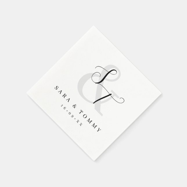 Serviette En Papier Moderne Élégant Monogramme Simple Mariage (Coin)