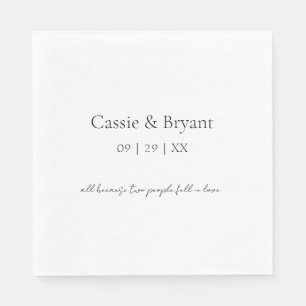 Serviette En Papier Moderne Elegant noir et blanc Mariage simple