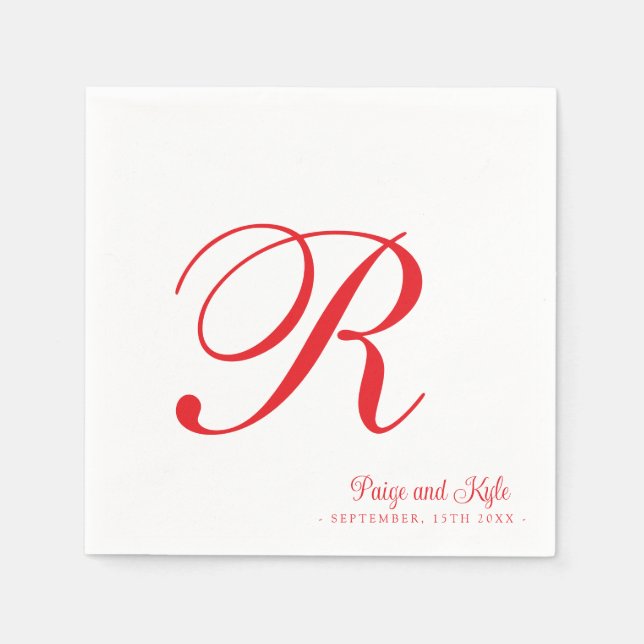 Serviette En Papier Moderne Elegant Nom Mariage initial (Devant)