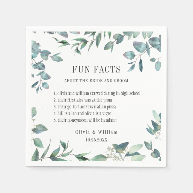 Serviette En Papier Moderne Eucalyptus Verdure Fun Faits Mariage (Devant)