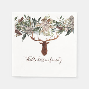 Serviette En Papier Moderne feuillage fleuri rustique vacances de cerf