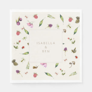 Serviette En Papier Moderne Floral Mariage Berries Insectes