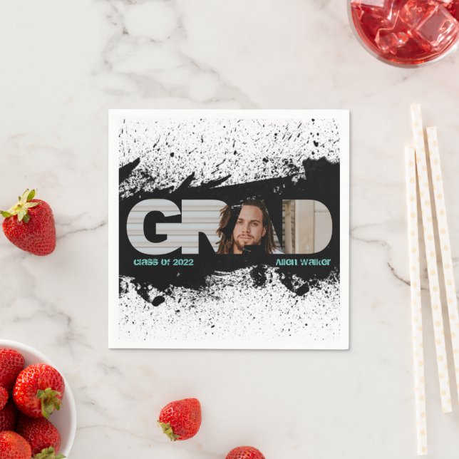 Serviette En Papier Moderne Funky Black Splat GRAD Photo Napkins (En situation)