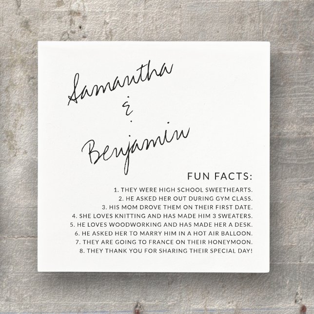 Serviette En Papier Moderne manuscrit noir & blanc Fun Fun Fun Fun Fun (These fun facts cocktail napkins will entertain your guests at your cocktail hour or reception)