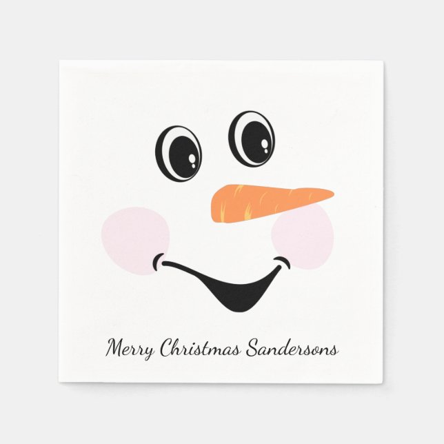 Serviette En Papier Moderne mignonne Custom Snowman visage souriant (Devant)