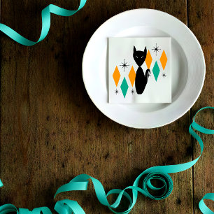 Serviette En Papier Moderne Milieu de Siècle Atomique Chat Noir Diaman