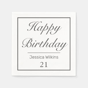 Serviette En Papier Moderne minimaliste blanc noir Joyeux anniversaire